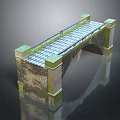 3D Rendered Stone Arch Bridge With Checkerboard Surface And Green Mossy Sides