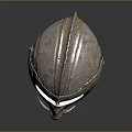 Ancient Metal Weapon Helmet with Shiny Silver Surface and Detailed Facial Features