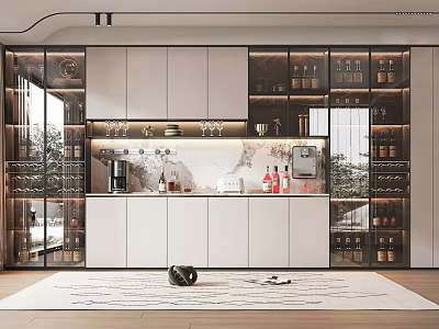 Elegant Modern Wine Cabinet Interior With Glass Doors Wine Racks And LED Lighting 3d model