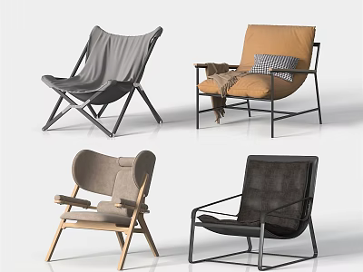 Modern Lounge Chairs With Fabric Leather Upholstery Wooden Metal Frames And Accent Pillows 3d model