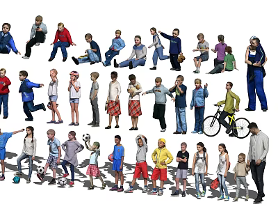 Diverse Group Of People In Various Poses Including Playing Football Cycling And Standing 3d model