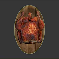Delicious Juicy Roasted Chicken With Crispy Red Glaze Skin Served On Wooden Platter