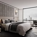 Modern Hotel Room Interior Design With King Bed Bedside Lamp Large Window And City View