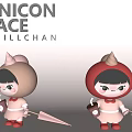 Chillchan Unicon Face Dolls Two Cute Figures With Colored Hats Drink Cups And Small Umbrellas