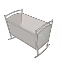 Light Gray Baby Crib With Curved Metal Frame And Star Decorations On Side