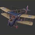 Vintage Biplane Model Featuring Blue Body Wooden Wings Round Insignia And Red Wheels