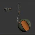 Mechanical Spherical Weapon With Green Orange Surface And Metal Structural Parts