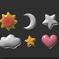 Colorful Decorative Sun Moon Star Cloud And Heart Shapes On Dark Background