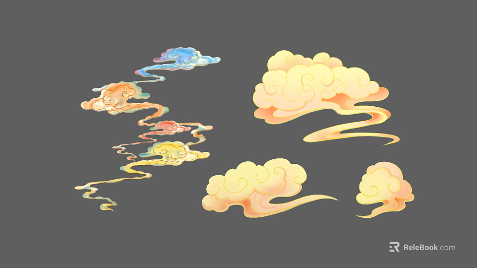 Ornamental Traditional Chinese Cloud Patterns Wall Decor With Flowing Soft Colors 3d model 