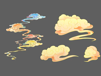 Ornamental Traditional Chinese Cloud Patterns Wall Decor With Flowing Soft Colors 3d model