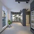 Modern Restaurant Interior With Marble Island Material Display Walls And Hanging Pendant Lights