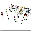 Colorful Flowers with Green Stems and Leaves Arranged in Circular Pattern on White Background