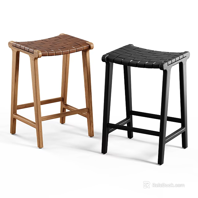 Brown and Black Bar Stools with Woven Seats and Wooden Legs Modern Design 3d model 