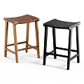 Brown and Black Bar Stools with Woven Seats and Wooden Legs Modern Design