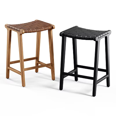 Brown and Black Bar Stools with Woven Seats and Wooden Legs Modern Design 3d model