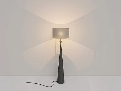 Stylish Black Floor Lamp With Light Gray Lampshade And White Wall Light Projection 3d model