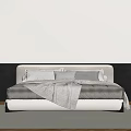 Modern Double Bed With Light Bedding Blanket And Neutral Wall Design 3d model
