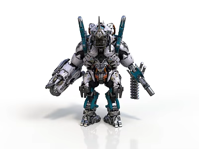 Sci-fi style fighter armor first descendant mecha silver mecha orange parts mechanical claw crawler foot multi-barrel weapon future mecha 3d model