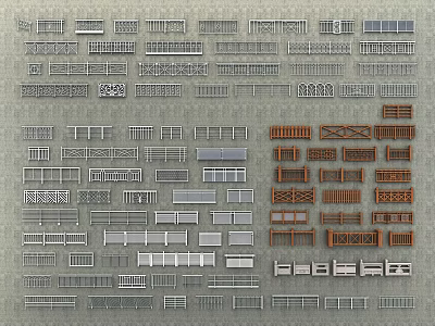 Various Fence Designs Including Picket Lattice and Metal Styles for Outdoor Areas 3d model