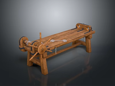 Rustic Vintage Wooden Bench with Wheels Chains and Metal Hardware Details 3d model