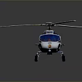 Detailed White Helicopter With Rotors Landing Gear And Blue Accents