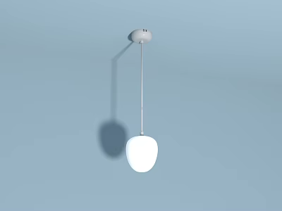 White Pendant Light with Oval Shade Hanging from Rod on Light Blue Ceiling with Shadow 3d model