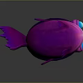 Vibrant Purple Creature Character 3D Model With Spherical Body Fins And Blue Glowing Eyes