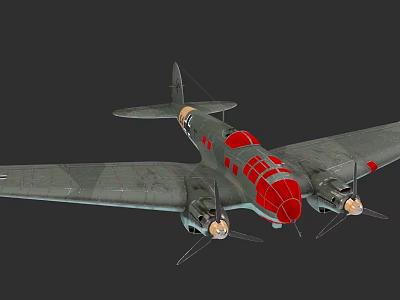 Gray Fighter Jet With Red Nose Twin Engines And Marked Wings 3d model