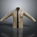 Stylish Beige Leather Jacket With Collared Neck Buttoned Front And Chest Pocket