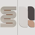 Modern Abstract Wall Decor with Curved Striped Geometric Block Designs in Beige Brown White Tones