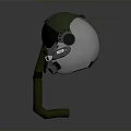 Green Military Weapon Helmet With Black Visor And Mechanical Components