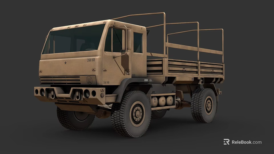 Khaki Military Truck With Open Cargo Bed And Rugged Six Wheel Design 3d model 