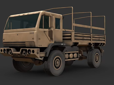 Khaki Military Truck With Open Cargo Bed And Rugged Six Wheel Design 3d model