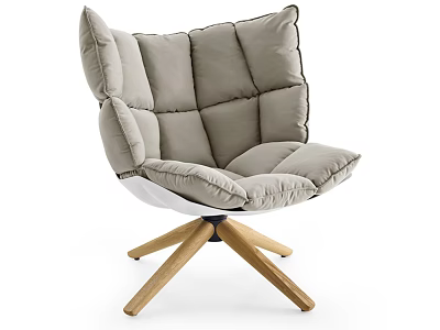 Light Gray Square Tufted Accent Chair With Plush Back And Wooden Cross Legs 3d model
