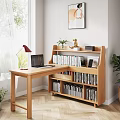 Wooden Home Study Desk With Laptop Table Lamp Bookshelf Potted Plants And Comfortable Chair