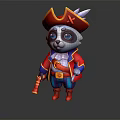 Cute Cartoon Raccoon Game Character In Pirate Costume With Red Hat And Toy Gun