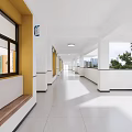 Bright Spacious School Corridor With Windows Benches And Outdoor Scenery