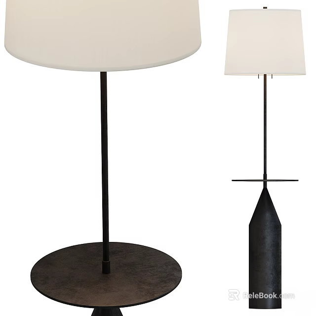 Modern Minimalist Floor Lamp With White Fabric Shade Black Metal Stand And Round Conical Base 3d model 