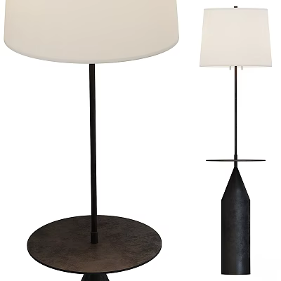 Modern Minimalist Floor Lamp With White Fabric Shade Black Metal Stand And Round Conical Base 3d model