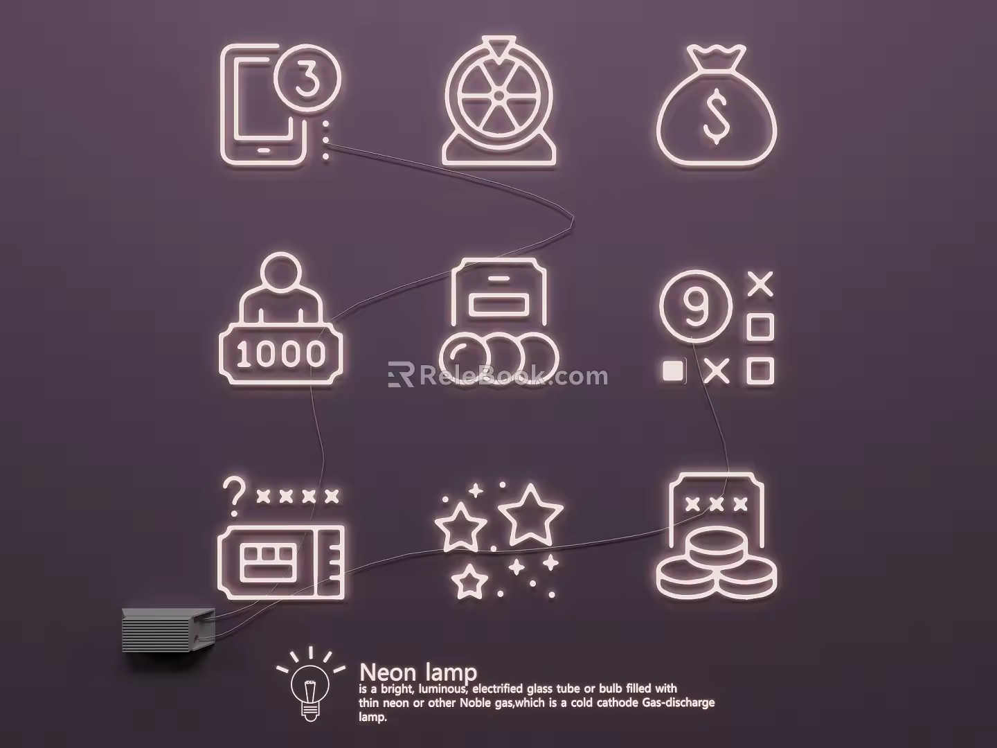 Neon glow word icon pattern 3d model