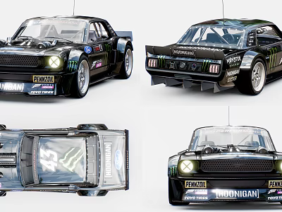 Black Sporty Racing Cars With Monster Rayani TrouniGan Logos And Wide Body 3d model
