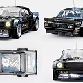 Black Sporty Racing Cars With Monster Rayani TrouniGan Logos And Wide Body