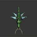 Fantastical Green Seahorse Creature With Antlers Blue Wings And Coiled Tail