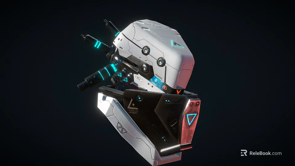 Futuristic White Robot Head With Blue Glowing Accents And Geometric Design 3d model 