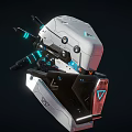 Futuristic White Robot Head With Blue Glowing Accents And Geometric Design