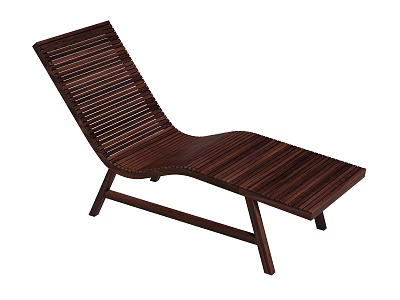 Wooden Outdoor Lounge Chair With Striped Design And Tilted Backrest 3d model