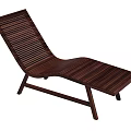 Wooden Outdoor Lounge Chair With Striped Design And Tilted Backrest