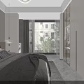 Modern Apartment Bedroom With Bed Nightstand Chandelier Dining Table Chairs Painting And Washing Machine