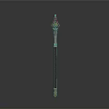 Ornate Red and Gold Staff Weapon with Spiral Pattern and Decorative Top Shaft