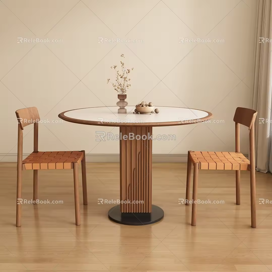 Middle-style round dining table and chair 3d model